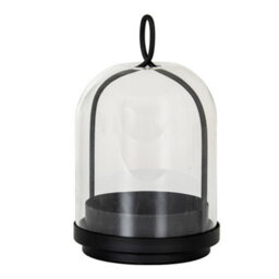 Hill Interiors Nysa Medium Candle Holder With Glass Cloche - L15 X W15 X H25 Cm - Black