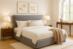 Home Treats Small Double Grey Upholstered Ottoman Storage Bed Frame Pillow Padded Headboard Design - thumbnail 1