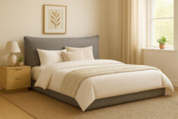 Home Treats Small Double Grey Upholstered Ottoman Storage Bed Frame Pillow Padded Headboard Design - thumbnail 4