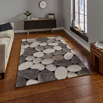 Cream/grey Funky Abstract Modern Easy To Clean Rug For Dining Room-160Cm X 220Cm - image 1