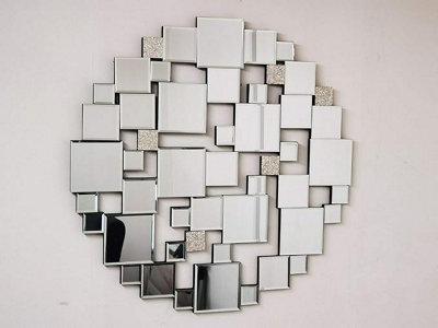 Biznest Modern Round Square Cut Outs Lounge Bathroom Venetian Glitz Accent Mirror 60Cm Mirror Collection Of Biznest Store - image 1