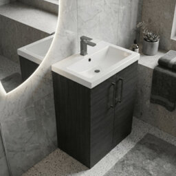 Balterley Bramshall Contemporary Bathroom Floor Standing 2-Door Vanity Unit & Mid-Edge Basin, Charcoal Black, 600mm - thumbnail 4