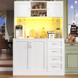 Btm Sideboard 120X40X188Cm, 4 Doors And 2 Drawers, Led, Snack Rack And Drink Holders, White - thumbnail 3