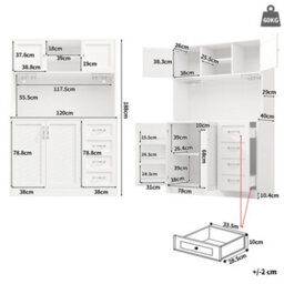 Btm Sideboard 120X40X188Cm, 4 Doors And 2 Drawers, Led, Snack Rack And Drink Holders, White - thumbnail 5