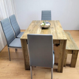 Kosy Koala Wooden Dining Table Set Of 6 - Rustic Effect Table With 4 Grey Chairs And 1 Bench - thumbnail 5