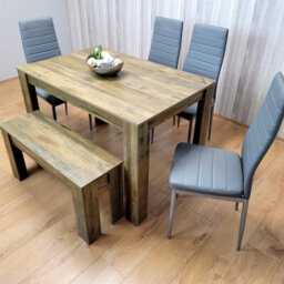 Kosy Koala Wooden Dining Table Set Of 6 - Rustic Effect Table With 4 Grey Chairs And 1 Bench - thumbnail 7