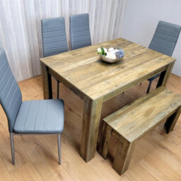 Kosy Koala Wooden Dining Table Set Of 6 - Rustic Effect Table With 4 Grey Chairs And 1 Bench - thumbnail 3
