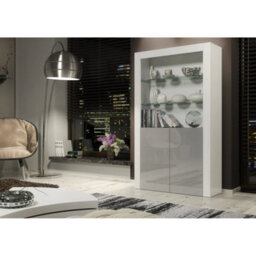 Display Cabinet Bookshelf Glass Cabinet Grey Gloss Living Room Storage 170Cm - thumbnail 5