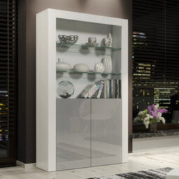 Display Cabinet Bookshelf Glass Cabinet Grey Gloss Living Room Storage 170Cm - thumbnail 6