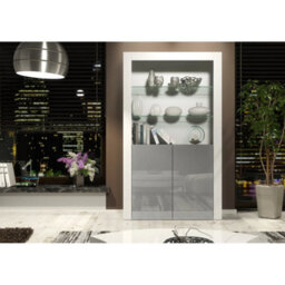 Display Cabinet Bookshelf Glass Cabinet Grey Gloss Living Room Storage 170Cm - thumbnail 4