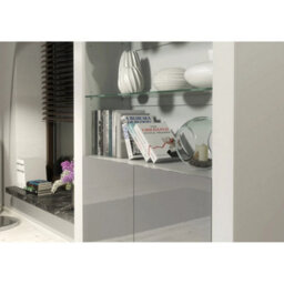 Display Cabinet Bookshelf Glass Cabinet Grey Gloss Living Room Storage 170Cm - thumbnail 3