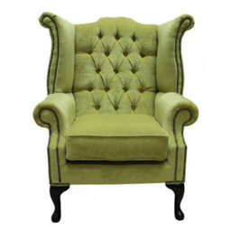 Chesterfield High Back Wing Chair Pimlico Zest Green Fabric Bespoke In Queen Anne Style - thumbnail 2