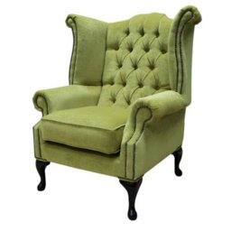 Chesterfield High Back Wing Chair Pimlico Zest Green Fabric Bespoke In Queen Anne Style - thumbnail 3