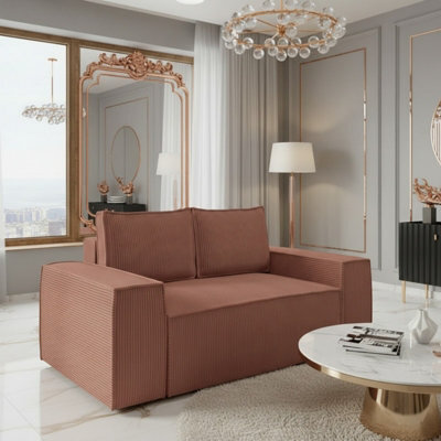 Malaga Small Mdf Sofa Bed With Sleeping Function Dl Fold Out Seat Storage Compartment 188X94X104Cm Pink Corduroy - image 1