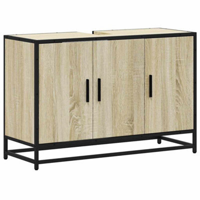 Berkfield Industrial Bathroom Sink Cabinet Sonoma Oak 90X33X60 Cm Engineered Wood