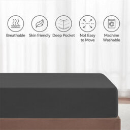 "Ameha Fitted Sheet 40Cm Extra Deep Pocket Bedsheets Elastic Corners Soft Microfiber Fitted Sheet 16"" Charcoal (Single, 91X 190Cm)" - thumbnail 9