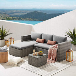 Evre Grey Malibu Rattan 3 Seater Outdoor Patio Garden Furniture Set With Cover Corner Sofa Coffee Table - Inc Weekend Delivery - thumbnail 2