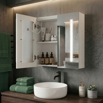 Beliani Bathroom Mirror Cabinet 60 X 60 Cm Silver With Built-In Led Lighting - image 1