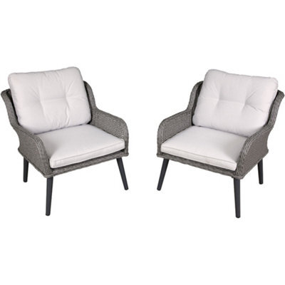 Loops Set Of 2 Grey Rattan Garden Dining Armchairs With Cushions For Outdoor Use - image 1