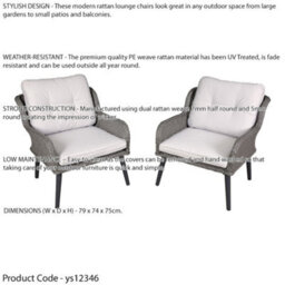 Loops Set Of 2 Grey Rattan Garden Dining Armchairs With Cushions For Outdoor Use - thumbnail 2