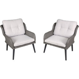 Loops Set Of 2 Grey Rattan Garden Dining Armchairs With Cushions For Outdoor Use