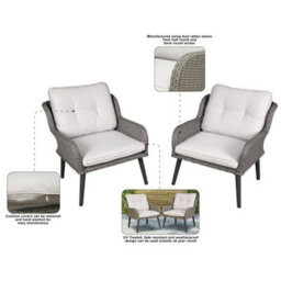 Loops Set Of 2 Grey Rattan Garden Dining Armchairs With Cushions For Outdoor Use - thumbnail 3