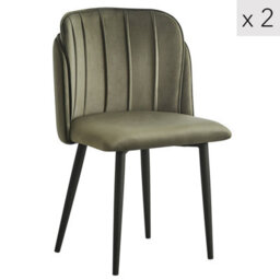 Nordlys Set Of 2 Metal And Khaki Green Fabric Dining Chairs Vintage Style Dining Room - thumbnail 1