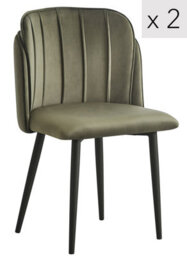 Nordlys Set Of 2 Metal And Khaki Green Fabric Dining Chairs Vintage Style Dining Room - thumbnail 2