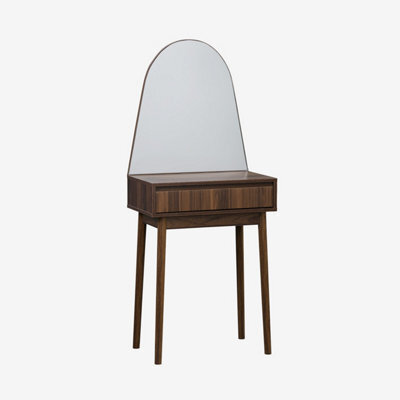 Sweeek - 60Cm Wooden Effect Dresser With A Rounded Mirror And 1 Drawer Linear Walnut 60X35X147.5 Cm - image 1