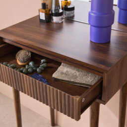 Sweeek - 60Cm Wooden Effect Dresser With A Rounded Mirror And 1 Drawer Linear Walnut 60X35X147.5 Cm - thumbnail 8