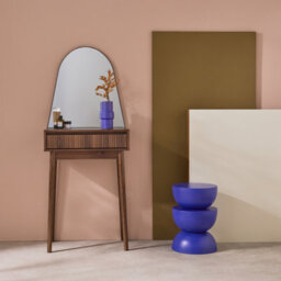 Sweeek - 60Cm Wooden Effect Dresser With A Rounded Mirror And 1 Drawer Linear Walnut 60X35X147.5 Cm - thumbnail 6