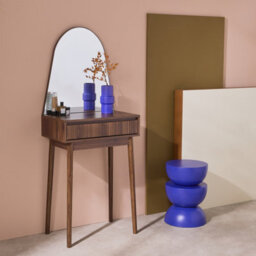 Sweeek - 60Cm Wooden Effect Dresser With A Rounded Mirror And 1 Drawer Linear Walnut 60X35X147.5 Cm - thumbnail 7
