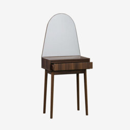 Sweeek - 60Cm Wooden Effect Dresser With A Rounded Mirror And 1 Drawer Linear Walnut 60X35X147.5 Cm - thumbnail 3