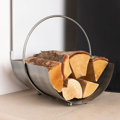 Charles Bentley Jumpier Log Holder Circular Iron Silver Nickel Antique Ball Feet Modern Compact - image 1
