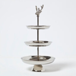 Homescapes Silver Aluminium 3-Tier Display Stand With Stag Head - thumbnail 5