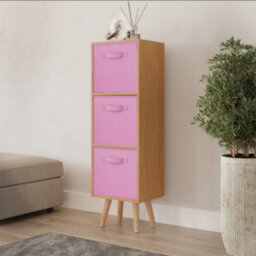 Urbn-Living Urbnliving 80Cm Height 3 Tier Beech Wooden Storage Bookcase Scandinavian Style Beech Legs With Light Pink Inserts