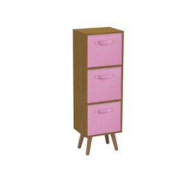 Urbn-Living Urbnliving 80Cm Height 3 Tier Beech Wooden Storage Bookcase Scandinavian Style Beech Legs With Light Pink Inserts - thumbnail 2