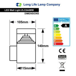 Long Life Lamps Company 3W Modern Led Outdoor Garden Wall Light Stainless Steel Ip44 Warm White Zlc044 - thumbnail 2