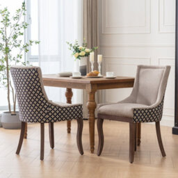 HomeTouch Set Of 6 Beige Fabric Dining Chairs With Nailhead Trim & Wood Legs - thumbnail 2