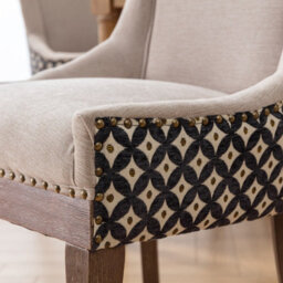 HomeTouch Set Of 6 Beige Fabric Dining Chairs With Nailhead Trim & Wood Legs - thumbnail 9