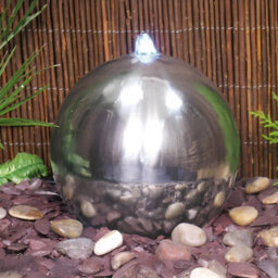 Primrose Stainless Steel Polished Sphere Outdoor Water Feature With Lights And Reservoir 40Cm - thumbnail 7