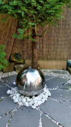 Primrose Stainless Steel Polished Sphere Outdoor Water Feature With Lights And Reservoir 40Cm - thumbnail 5