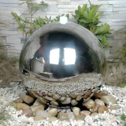 Primrose Stainless Steel Polished Sphere Outdoor Water Feature With Lights And Reservoir 40Cm - thumbnail 1