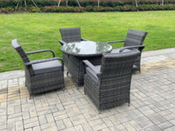 Fimous Pe Rattan Garden Furniture Dining Set Table And Chair Sets Wicker Patio Outdoor 4 Chairs Plus Round Table - thumbnail 5