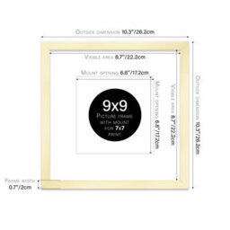 "9X9"" Gold Picture Frame - 9X9"" Square Frame With 7X7"" Mount For 9X9""/7X7"" Pictures Art Deco Style Room Decor, 1 Pack" - thumbnail 2
