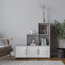 Urbn-Living Urbnliving 91Cm Height 6 Cube Step Grey Storage Bookcase Shelf Unit Metal White Door - thumbnail 1