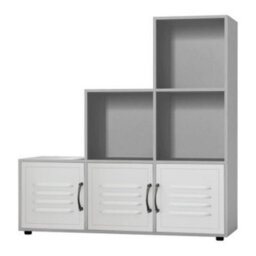 Urbn-Living Urbnliving 91Cm Height 6 Cube Step Grey Storage Bookcase Shelf Unit Metal White Door - thumbnail 2