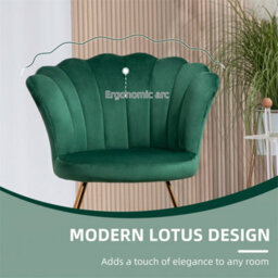Green Modern Accent Chair, Velvet Armchair With Lotus Backrest - thumbnail 3