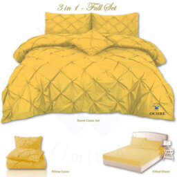 TheWhiteWater Limited Pintuck Duvet Cover Set + Matching Pillowcases With Bedsheet - 3In1 Hotel Style Bedding Set - Ochre Yellow - thumbnail 2