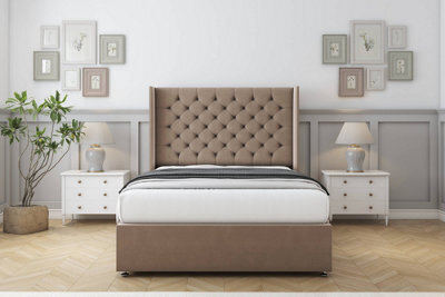 "Comfort Selena Mink Plush Divan Bed Set 2 Drawers Foot-End - 54"" Wingback 4' Small Double" - image 1
